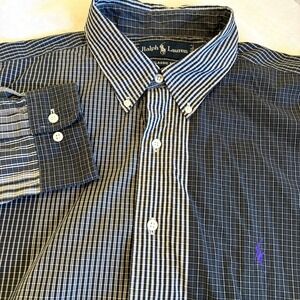 Ralph Lauren Classic Fit Men XL Black White Plaid  Long Sleeve Button Down Shirt